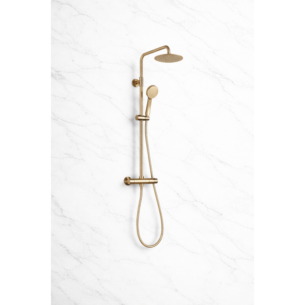Columns Showers brushed Brass DICM0864 Round Thermostatic Bar Mixer w/Riser Kit - Brushed Brass