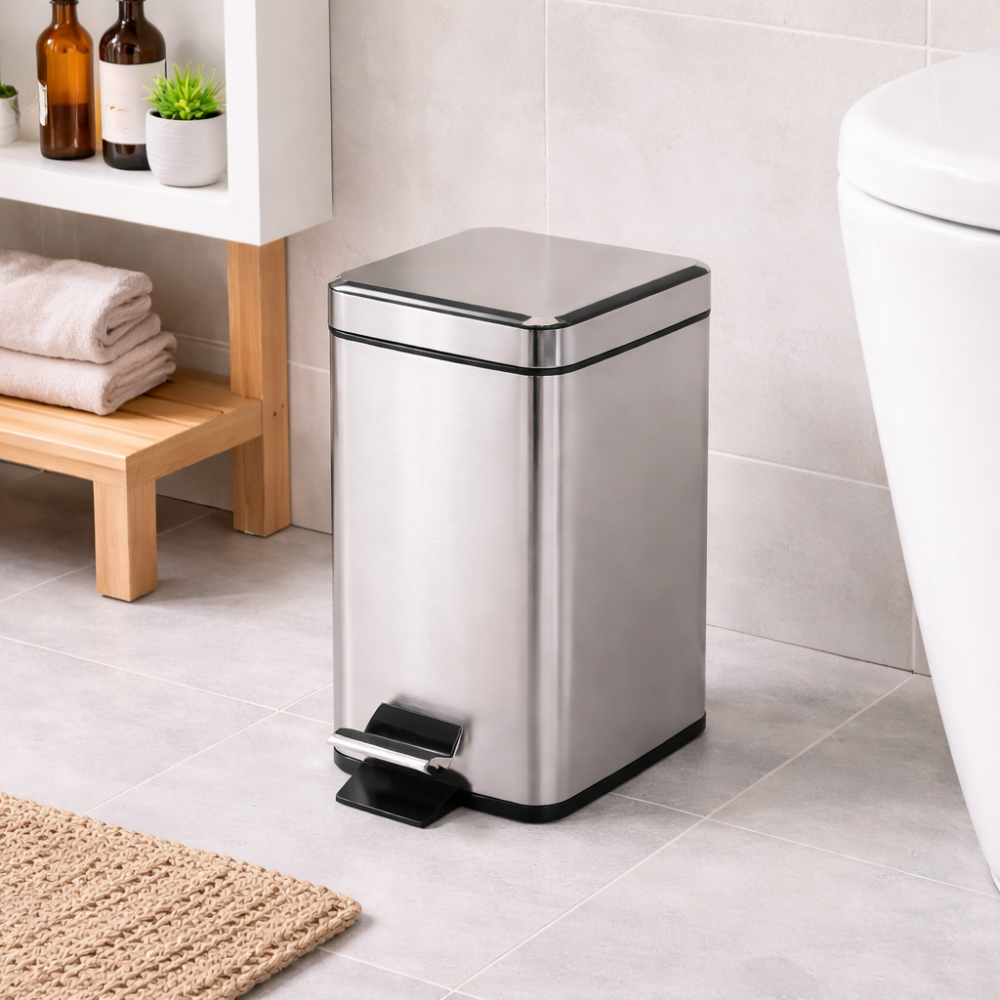 Bathroom Waste Pedal Bins 2209-13 Origins Living Square Pedal Bin 3L Soft Close - Polished 2209-13