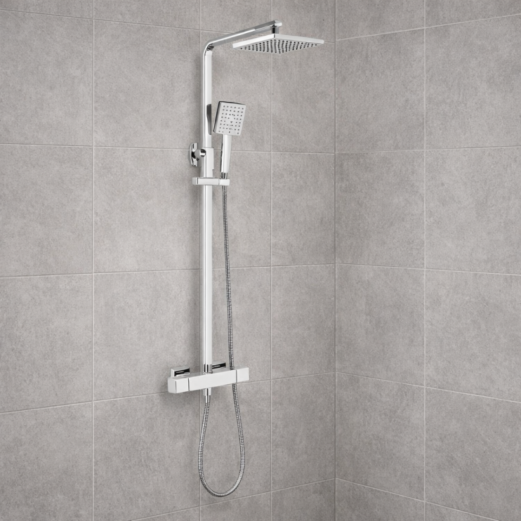 Argo Cool-Touch Thermostatic Mixer Shower w/Riser & Overhead Kit - Chrome