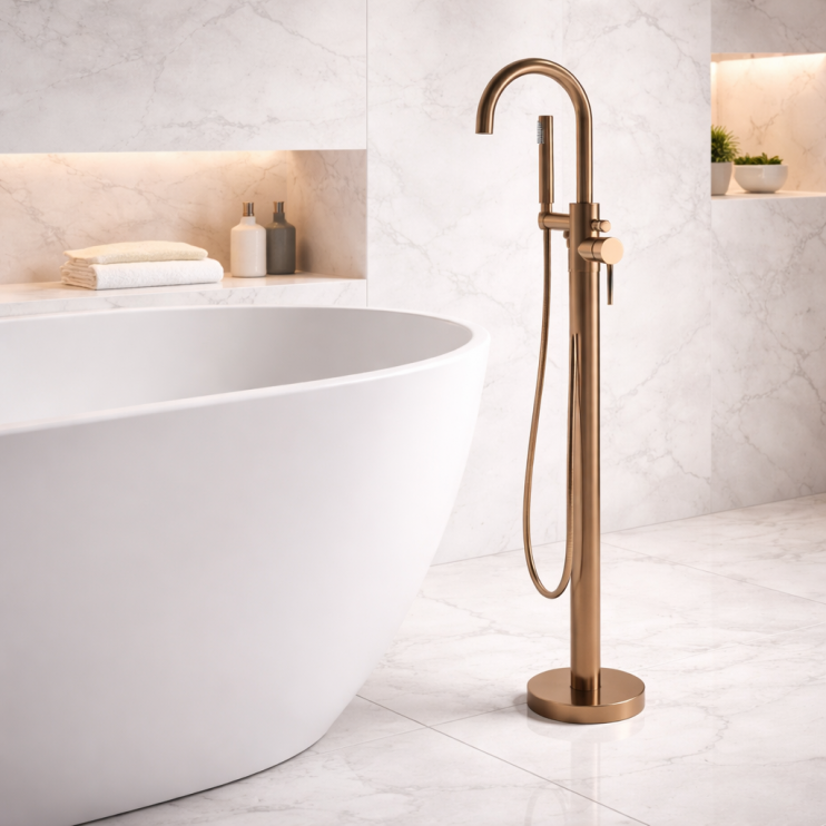 Pescara Floor Standing Bath/Shower Mixer - Brushed Bronze