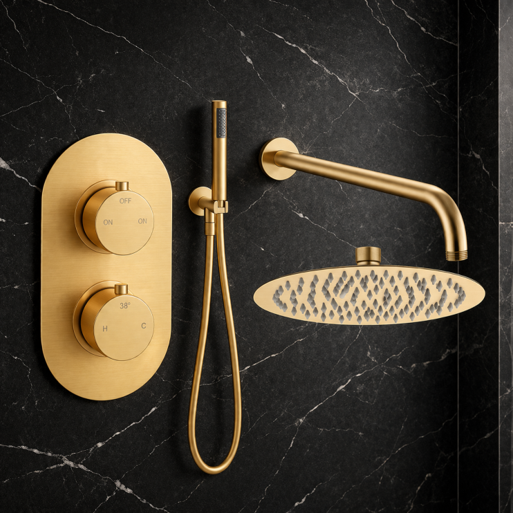 Aurora Round Shower Valve & Kit Pack 4 - Brushed Brass Aurora Round Shower Valve & Kit Pack 4 - Brushed Brass