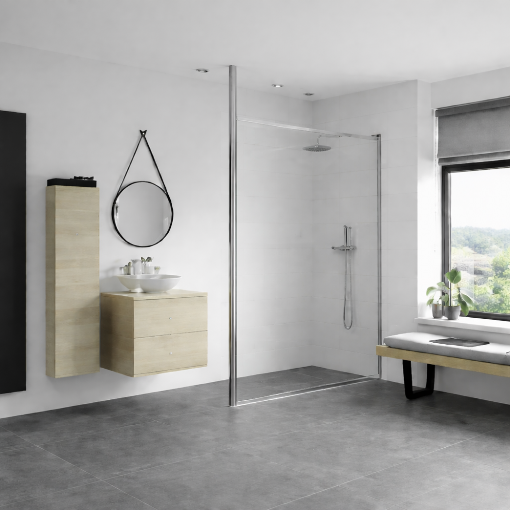 Iconix 500mm 8mm Glass Wetroom Panel & Floor-to-Ceiling Pole - Chrome