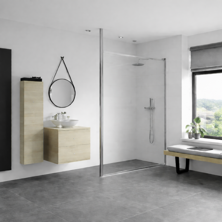 Iconix 1000mm 8mm Glass Wetroom Panel & Floor-to-Ceiling Pole - Chrome