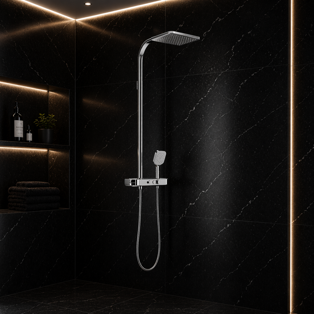 Columns Showers Chrome VTCM0222 VitrA Aquaheat Charm 360 Shower Column w/Shelf - Chrome
