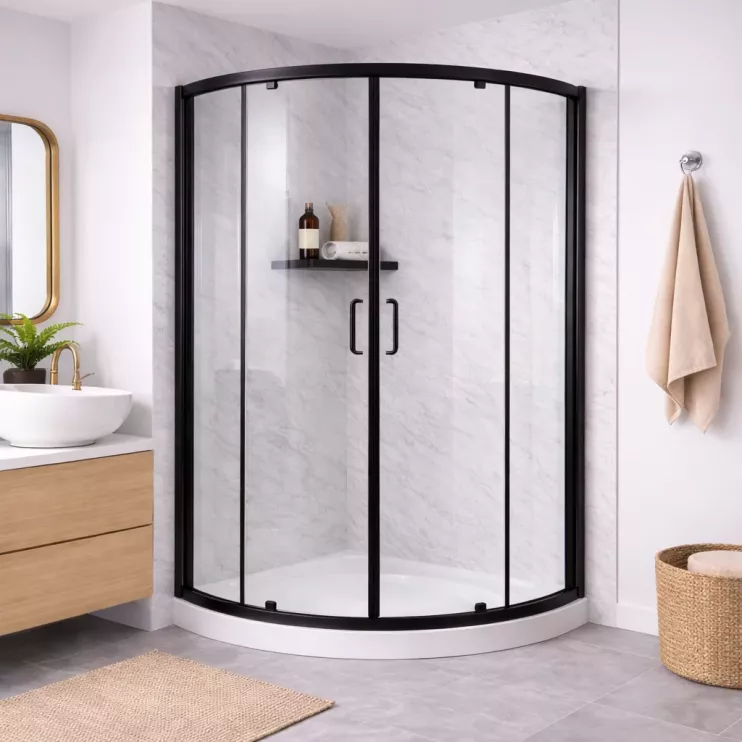 Classix 1000x800mm 2 x 6mm Glass Door Offset Quadrant - Matt Black