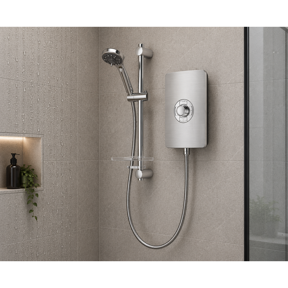 Triton Aspirante 8.5kW Contemporary Electric Shower - Brushed Steel