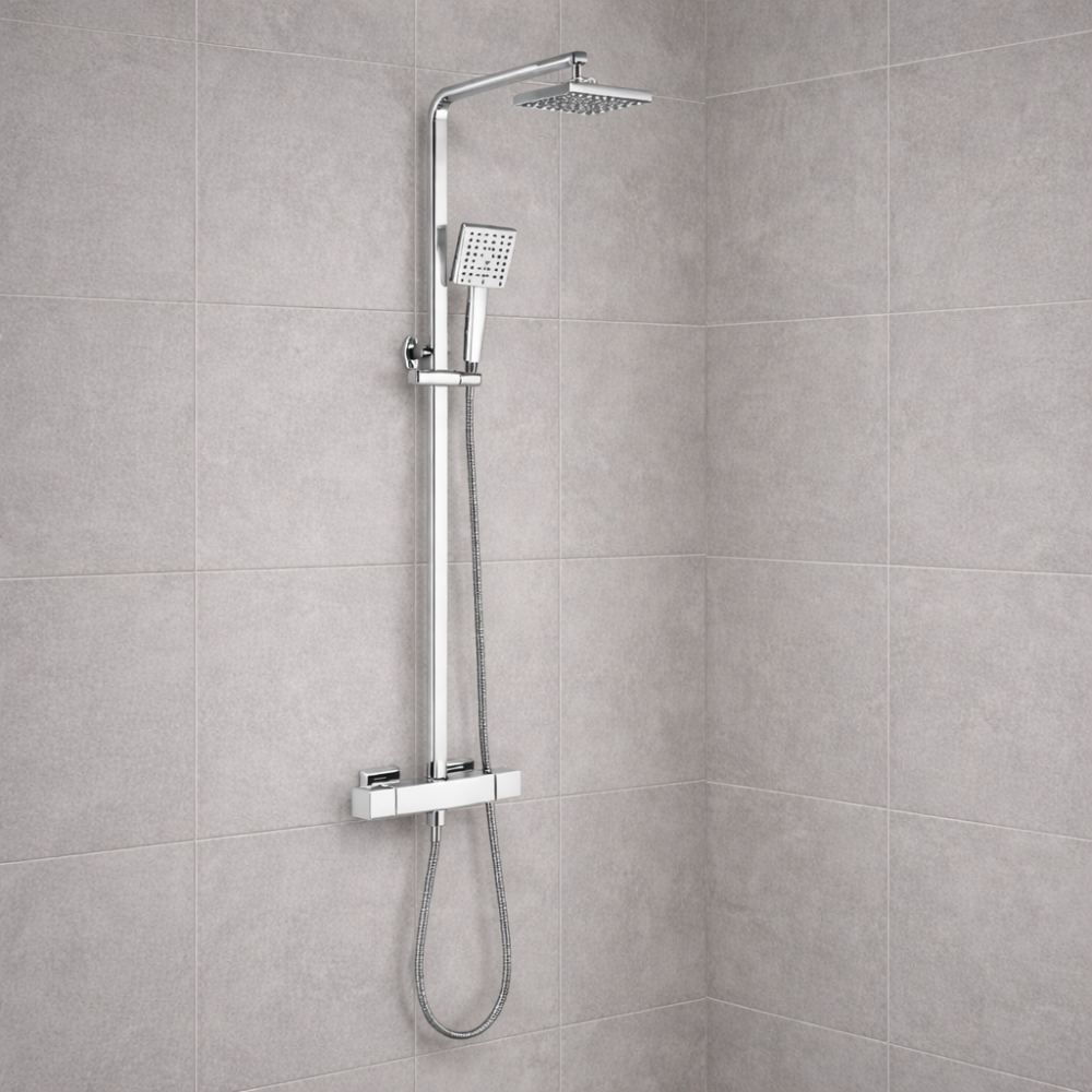 Cosmic Square Thermostatic Bar Mixer w/Riser Kit - Chrome