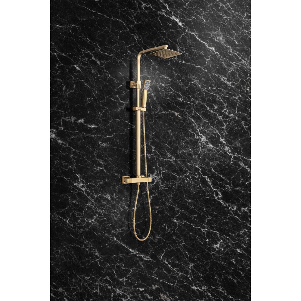 Square Thermostatic Bar Mixer w/Riser Kit - Brushed Brass