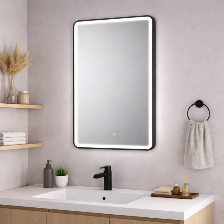 Kota 600mm Rectangle Front-Lit LED Mirror - Matt Black