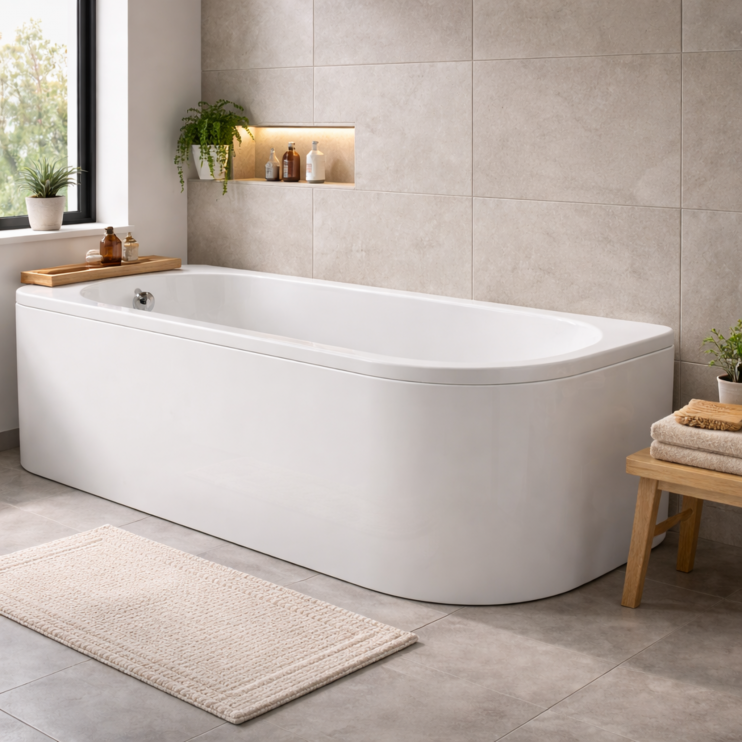 Sarasota J Shape 1500x725x600mm 0TH Bath w/Legs (LH)
