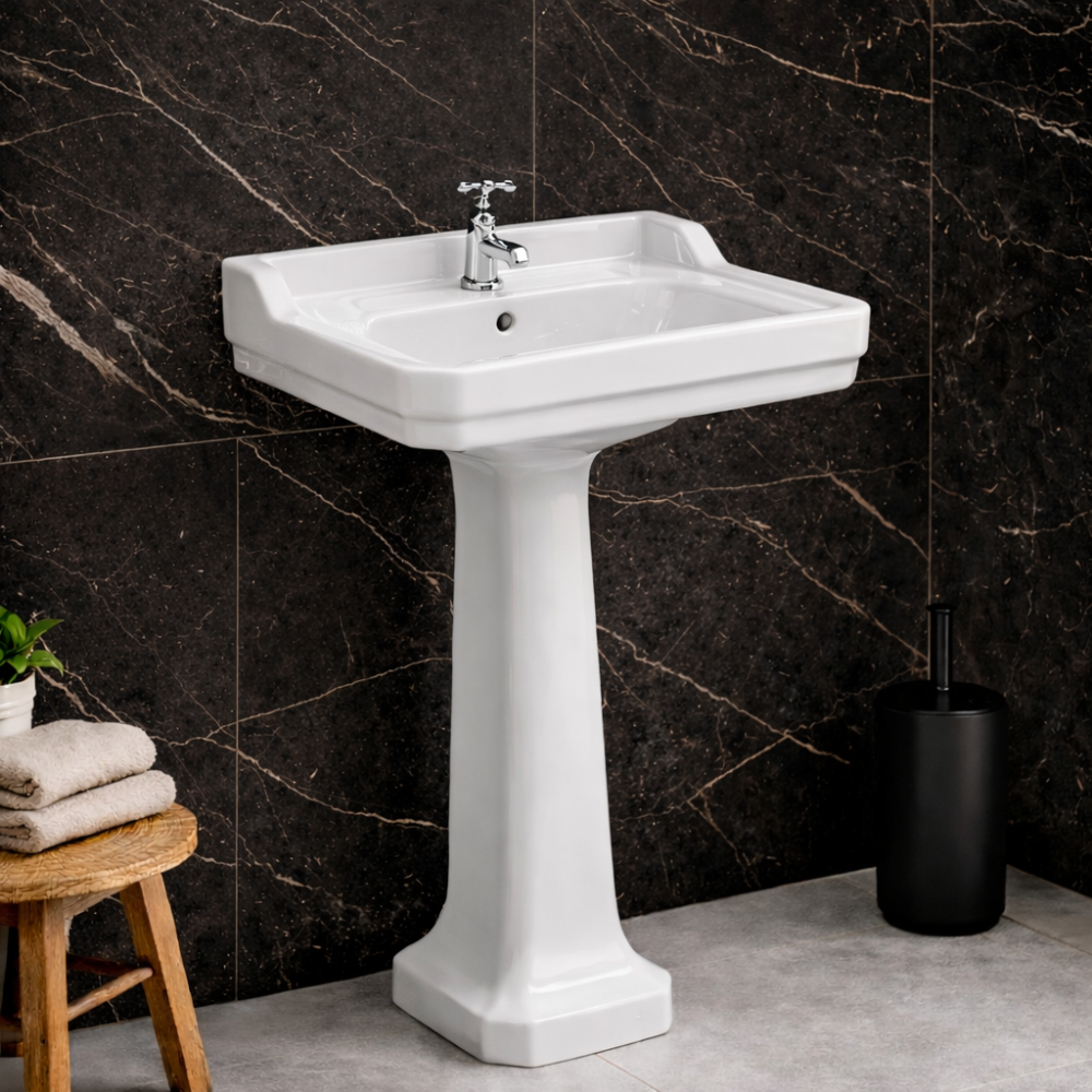 Sherbourne 600x500mm 1TH Basin & Full Pedestal