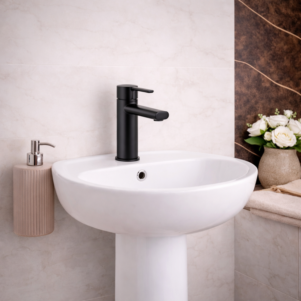 Evola Basin Mixer - Matt Black Bathroom Taps