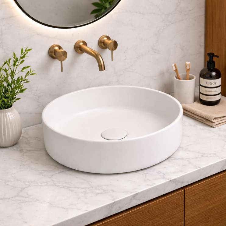 Luxey 355mm Ceramic Round Washbowl & Waste - Matt White