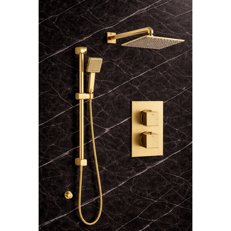 Square Concealed Valve Head & Arm Shower Pack - Brushed Brass