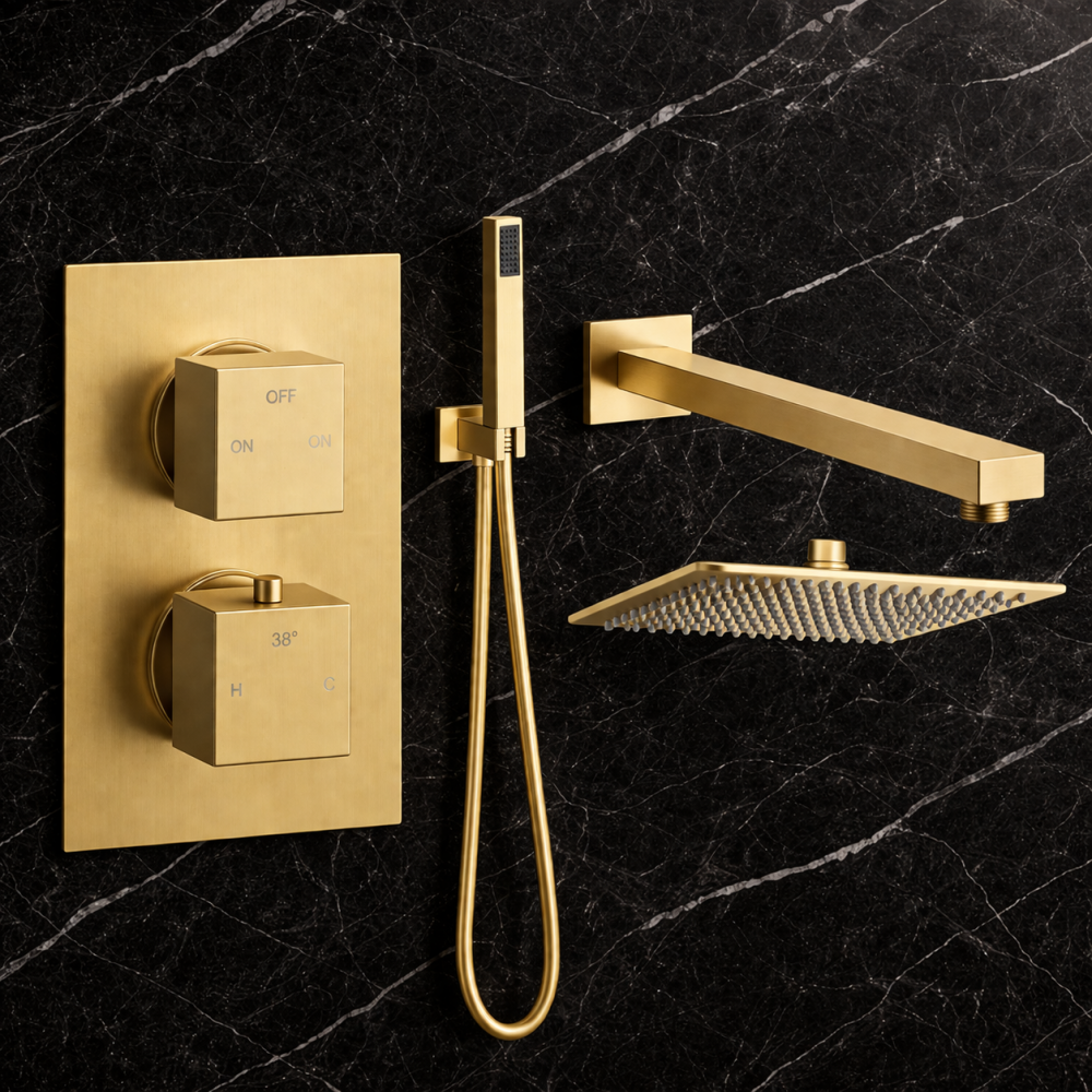 Cosmic Square Shower Valve & Kit Pack 4 - Brushed Brass