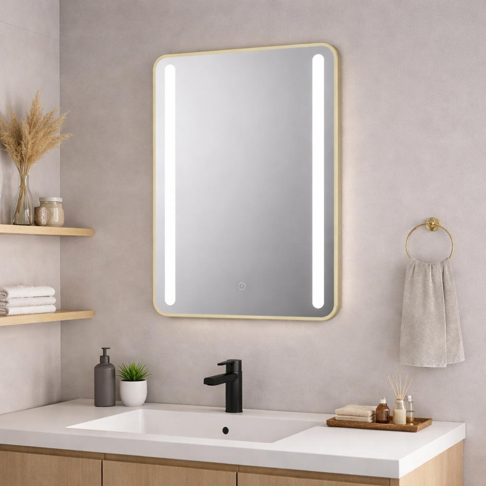 Front-Lit Mirror DIMS0130 Frontier 500x700mm Rounded Front-Lit LED Mirror - Brushed Brass