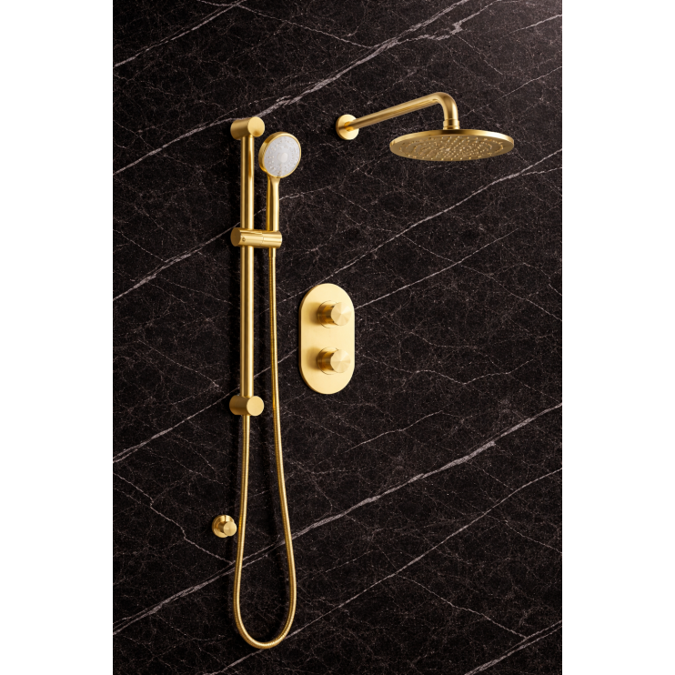 Shower Rail with Round 3 Mode Handset - Brushed Brass