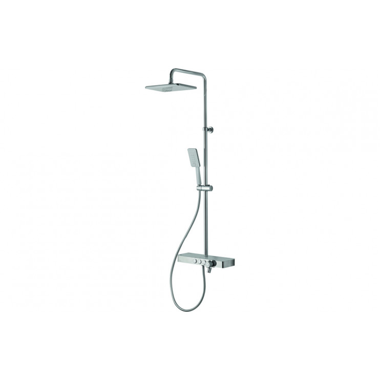 Columns Showers Chrome DICM0460 Vema Thermostatic Shower Column w/Fixed Head  Riser  Shelf & Foot Wash - White/Chrome