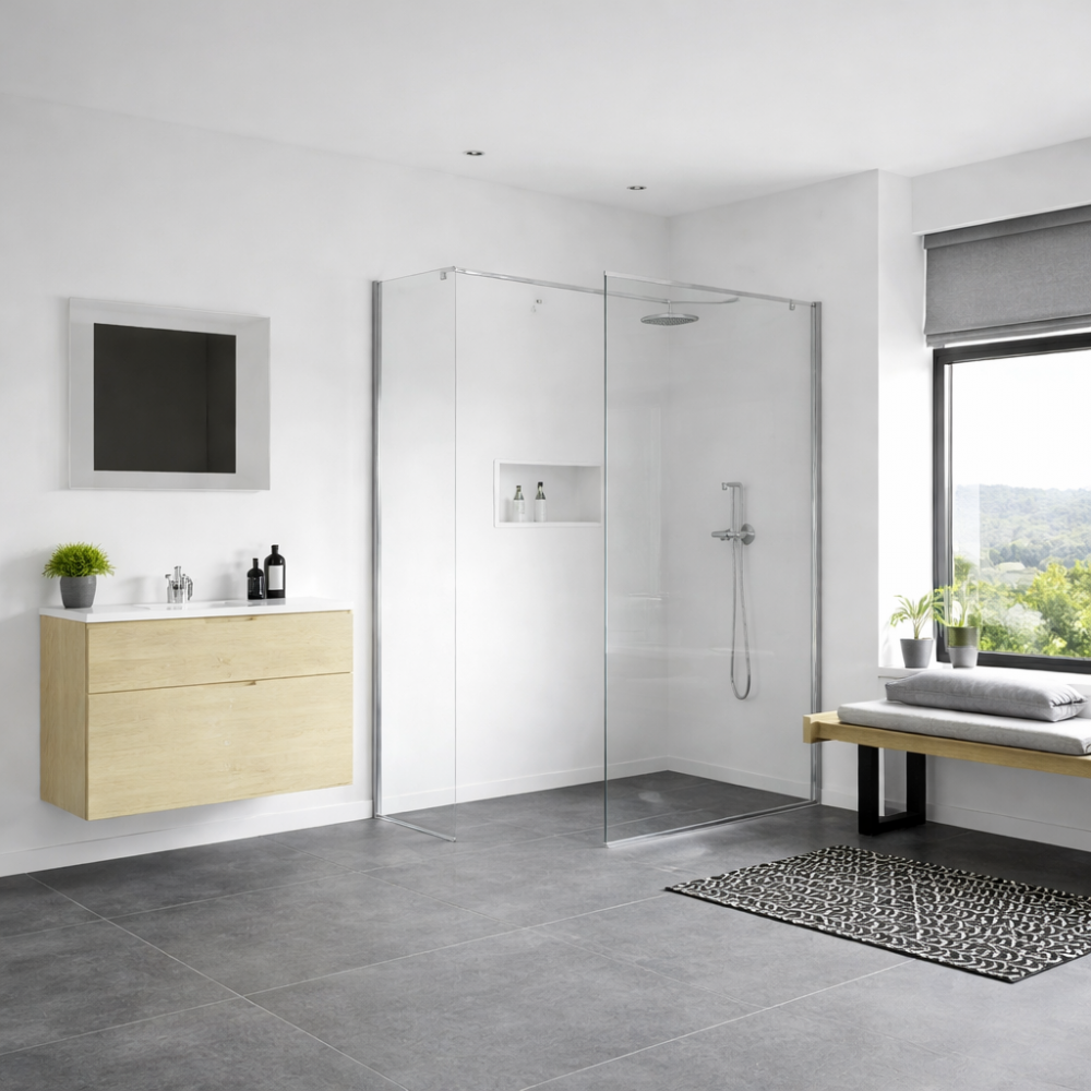 Iconix 700mm 8mm Glass Wetroom Side Panel & Arm - Chrome