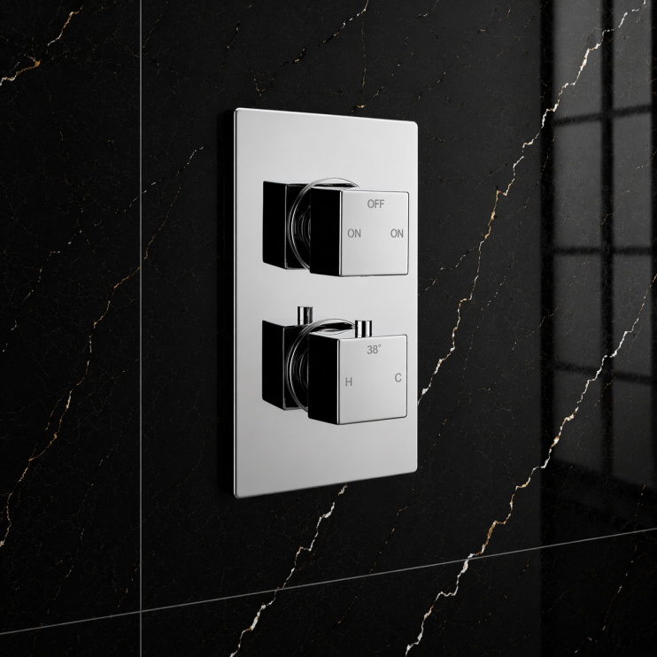 Cosmic Thermostatic Two Outlet Twin Shower Valve - Chrome