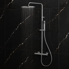 Vema Thermostatic Round Bar Valve w/Fixed Head & Riser - Chrome