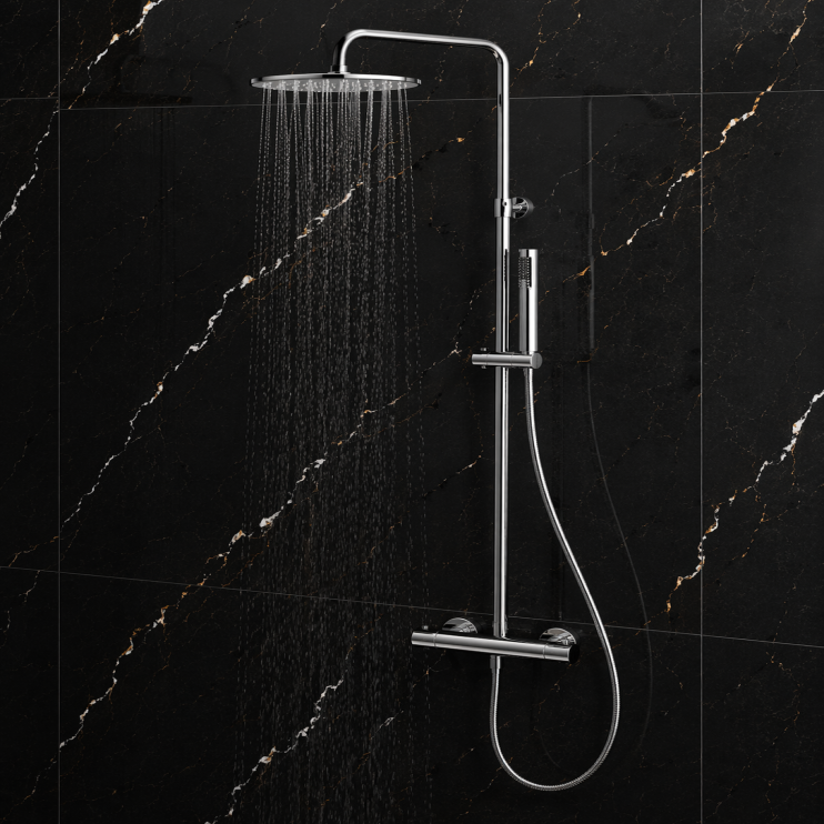 Vema Thermostatic Round Bar Valve w/Fixed Head & Riser - Chrome Vema Thermostatic Round Bar Valve w/Fixed Head & Riser - Chrome