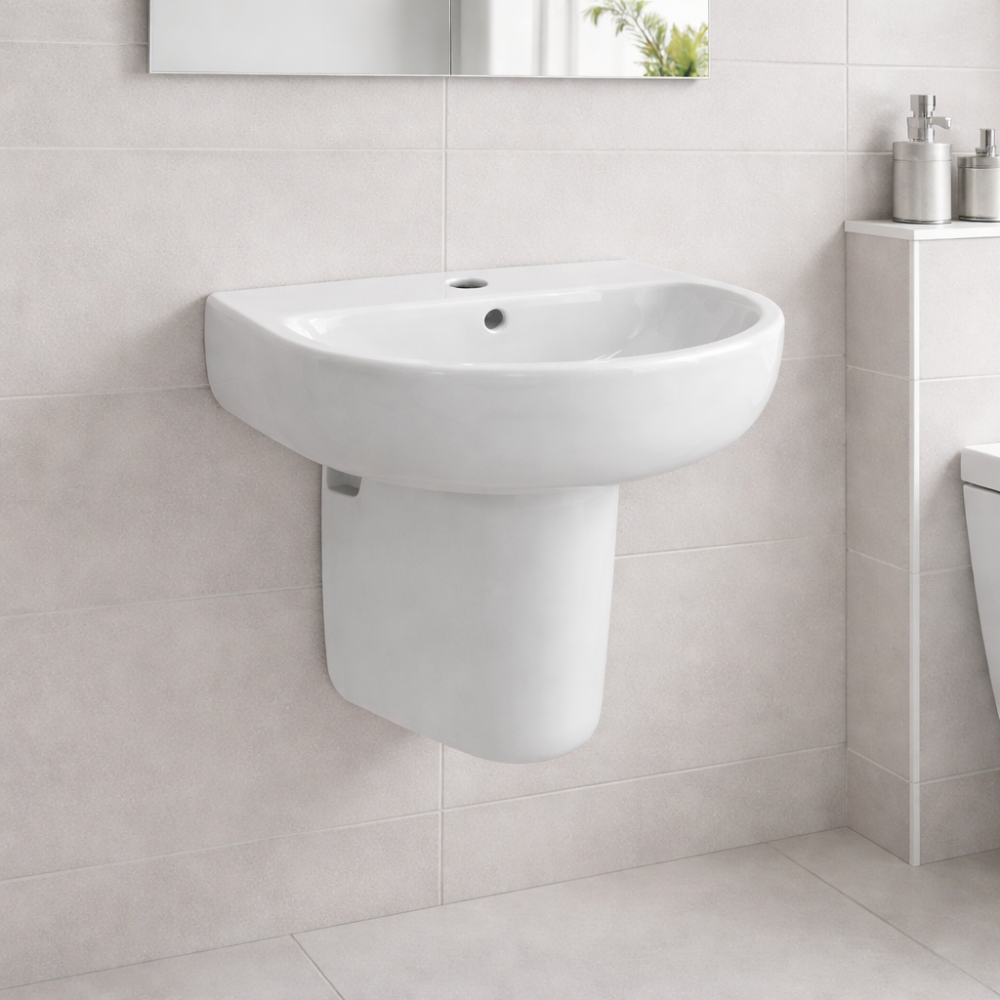 Tuscany 550x400mm 1TH Basin & Semi Pedestal