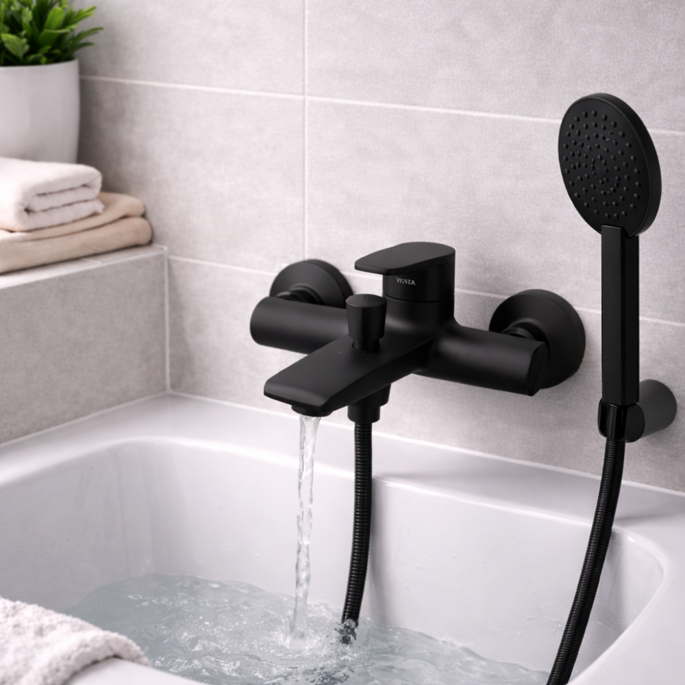 Bathroom Basin/Bath Wall Mixers Black DITB1084 Vema Timea Wall Mounted Bath/Shower Mixer - Matt Black