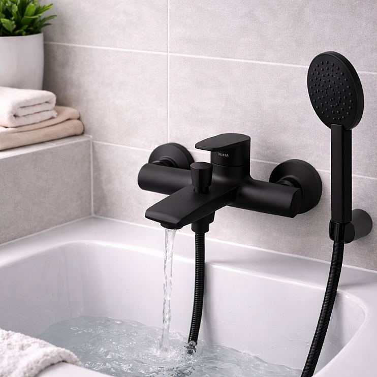 Vema Timea Wall Mounted Bath/Shower Mixer - Matt Black