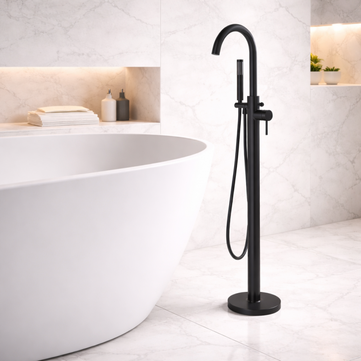 Pescara Floor Standing Bath/Shower Mixer - Matt Black