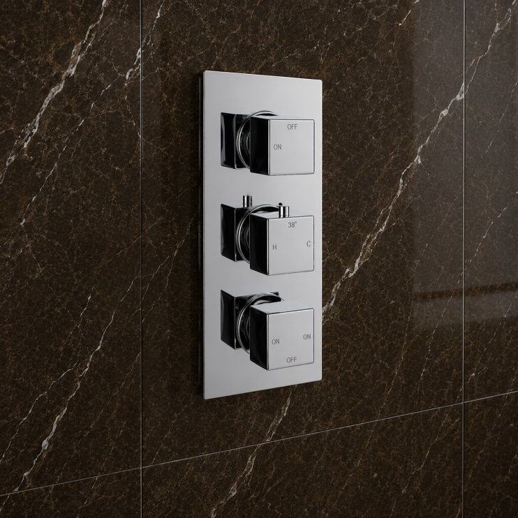 Cosmic Thermostatic Three Outlet Triple Shower Valve - Chrome