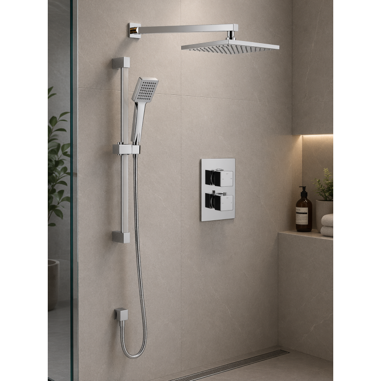 Square Concealed Valve Head & Arm Shower Pack - Chrome