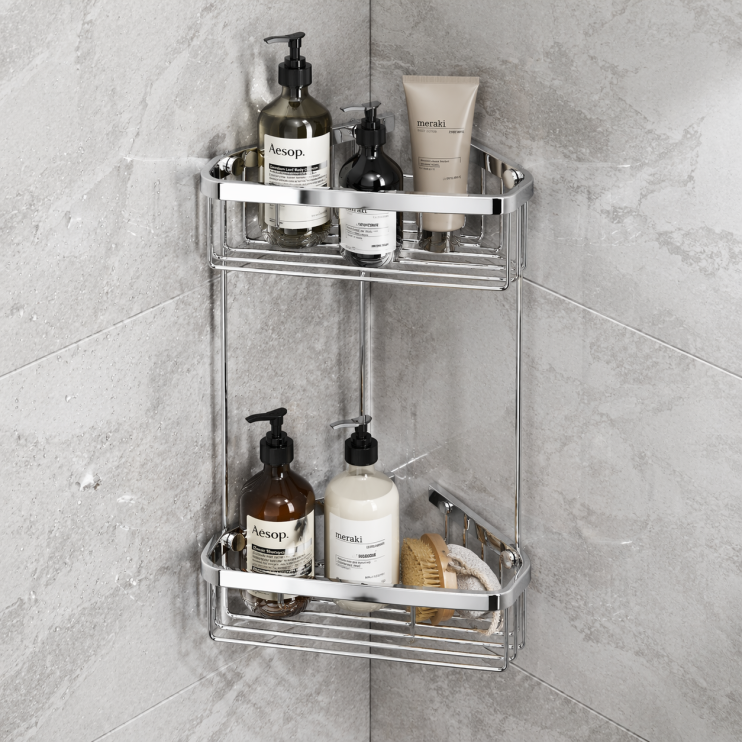 Origins Living Double Corner Shower Basket - Chrome 189779
