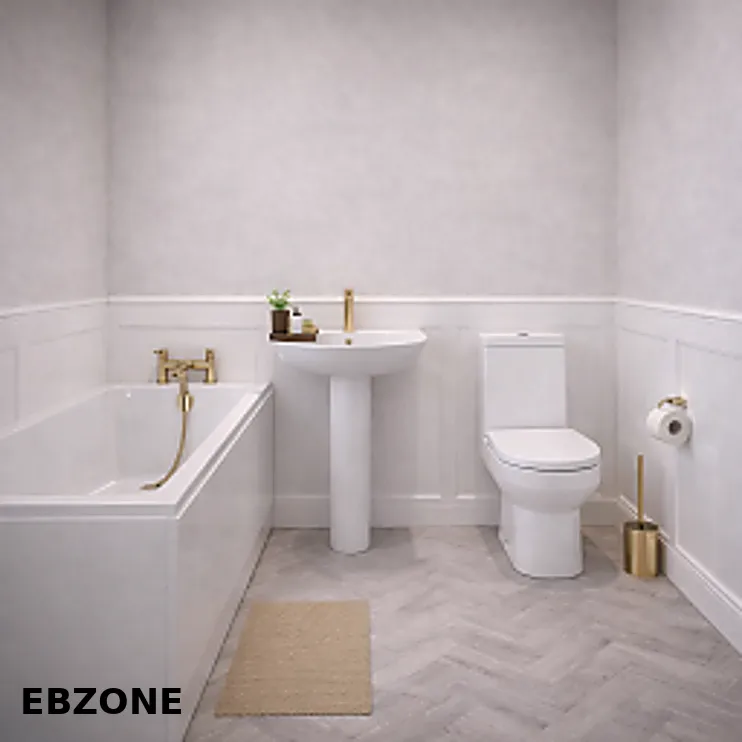 Full Bathroom Suite & Bath with Brushed Brass Taps and Wastes
