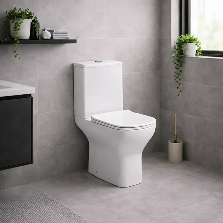Cedarwood Rimless Short Projection Close Coupled Open Back WC & Slim Soft Close Seat