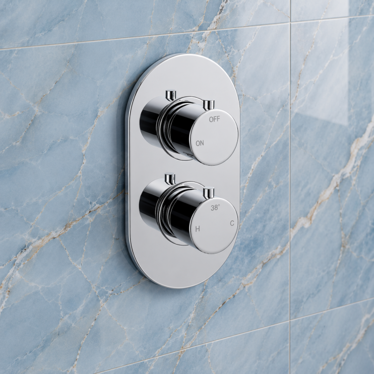 Aurora Thermostatic Single Outlet Twin Shower Valve - Chrome