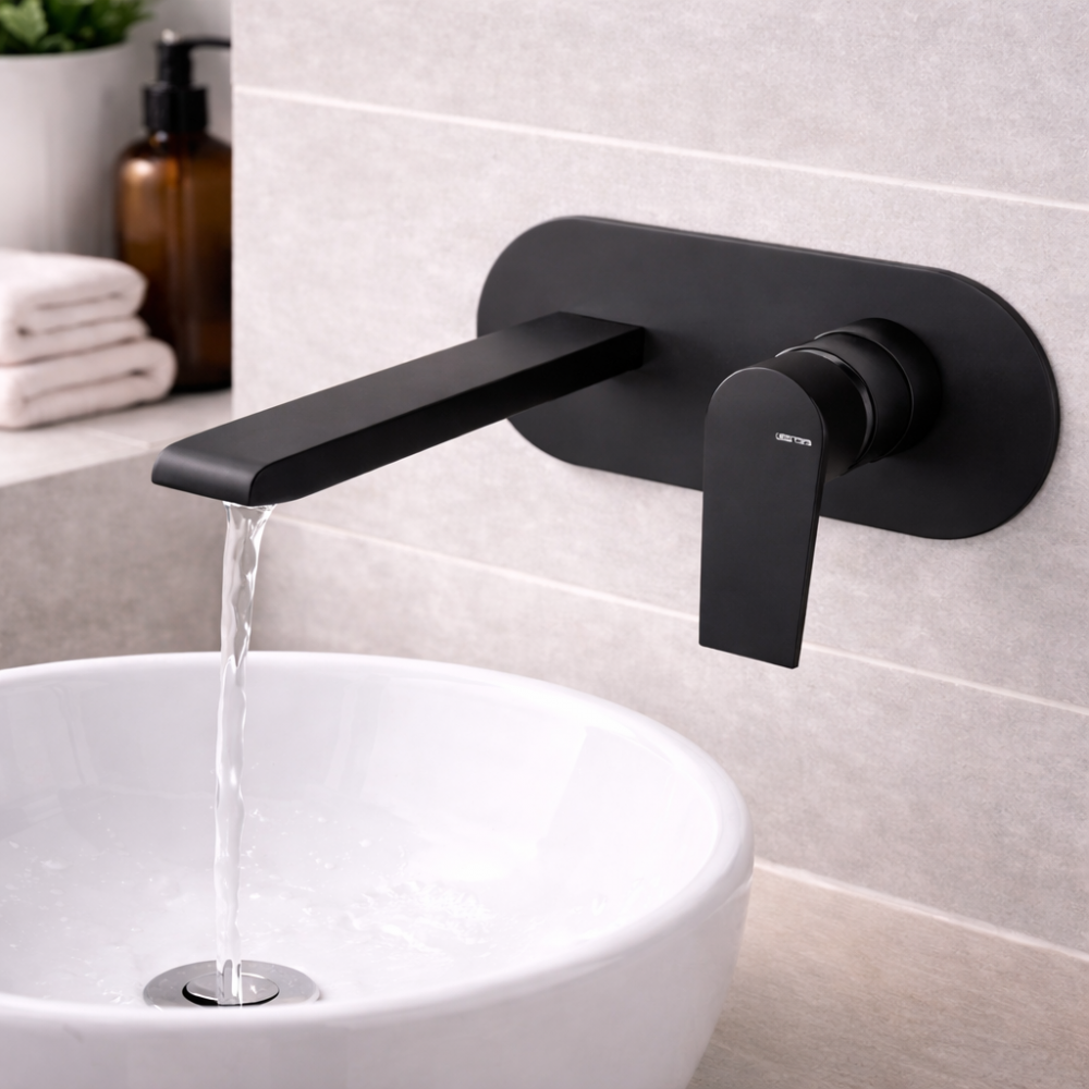 Bathroom Basin Mixers Black DITS1186 Vema Timea Wall Mounted Basin Mixer - Matt Black