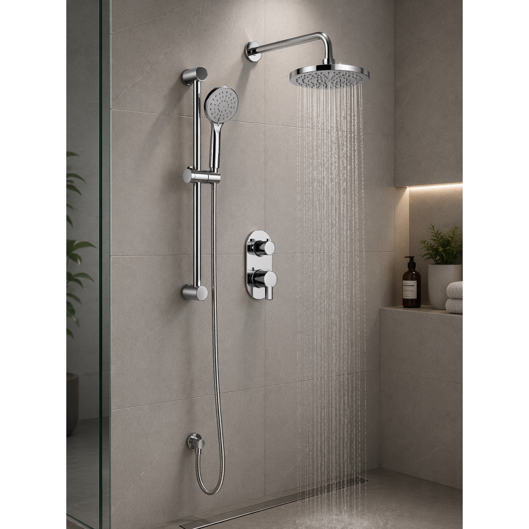 Round Concealed Valve Head & Arm Shower Pack - Chrome