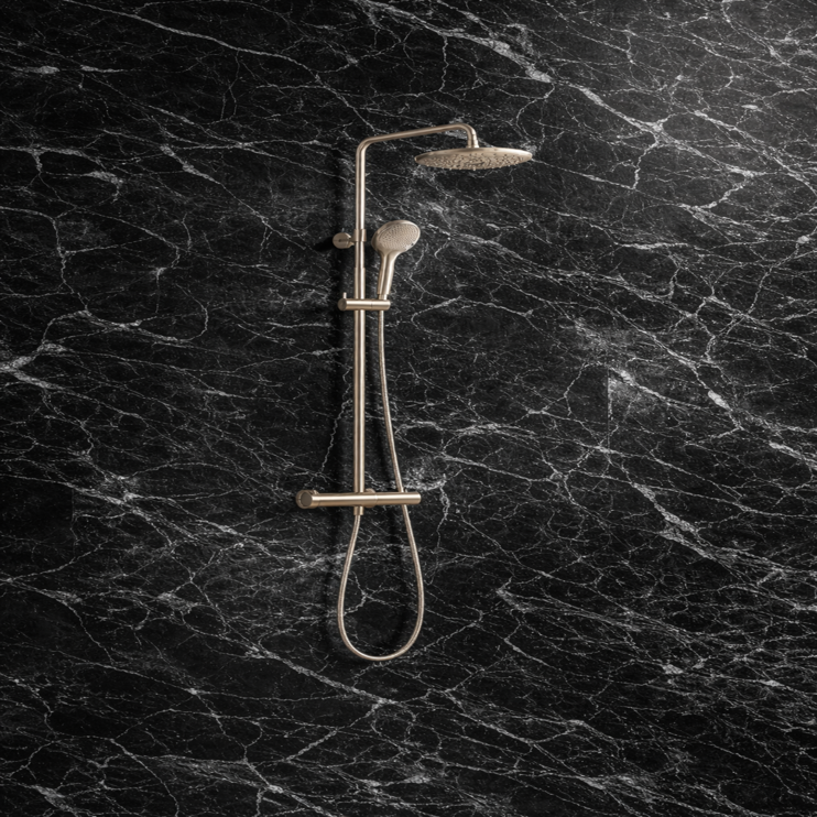 VitrA Aquaheat Bliss 240 Thermostatic Shower Column w/2-Function Overhead - Brushed Nickel