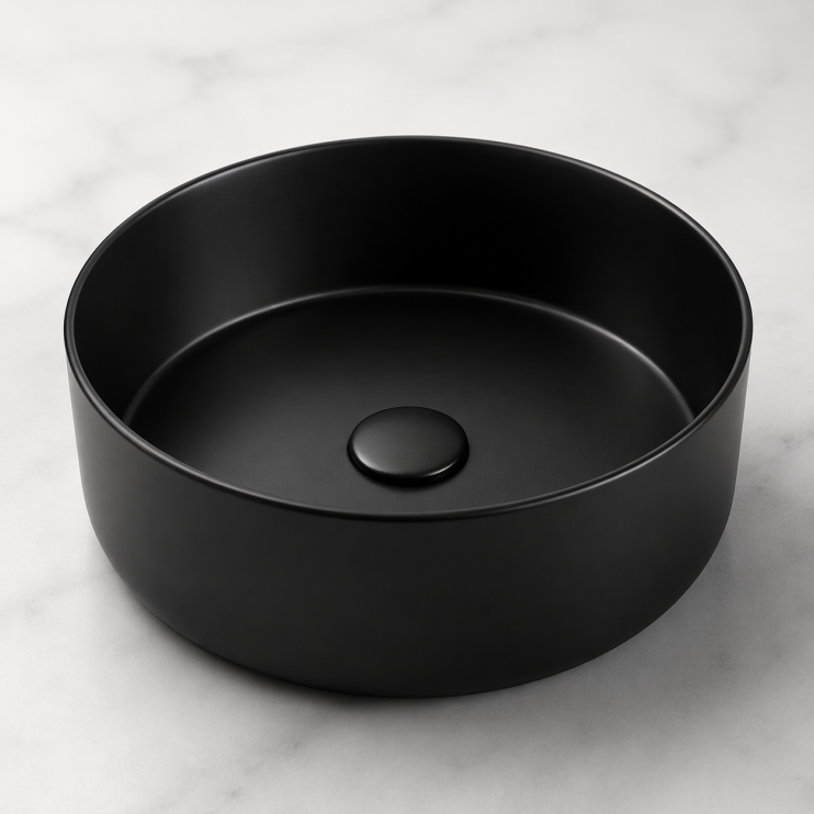 Luxey 355mm Ceramic Round Washbowl & Waste - Matt Black