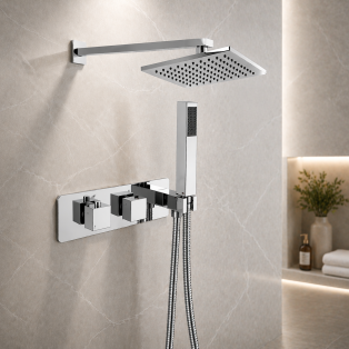 Lyra Shower Pack One - Two Outlet Twin Shower Valve w/Handset & ABS Overhead - Chrome