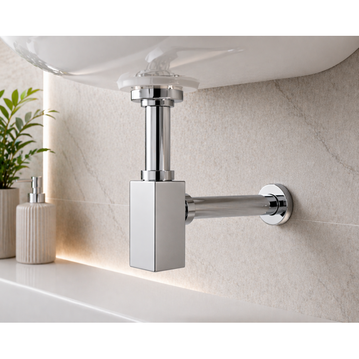 Modern Square Bottle Trap - Chrome