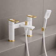 Abode Levarto Deck Mounted Bath Shower Mixer - Matt White & Brass Abode Levarto Deck Mounted Bath Shower Mixer - Matt White & Brass