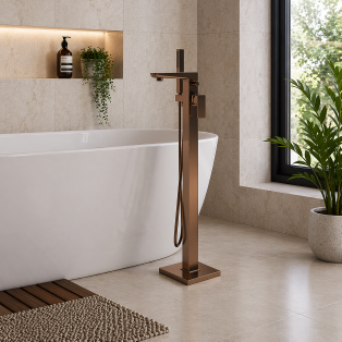 Berio Floor Standing Bath/Shower Mixer - Brushed Bronze Bathroom Taps