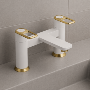 Abode Levarto Deck Mounted Bath Filler - Matt White & Brass Abode Levarto Deck Mounted Bath Filler - Matt White & Brass