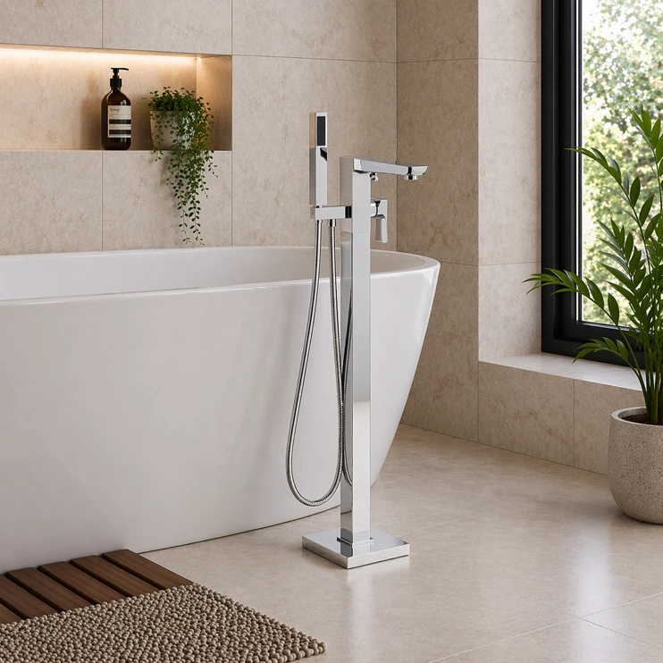 Berio Floor Standing Bath/Shower Mixer - Chrome Bathroom Taps Bathroom Taps
