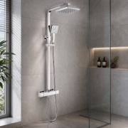 Argo Cool-Touch Thermostatic Mixer Shower w/Riser & Overhead Kit - Chrome