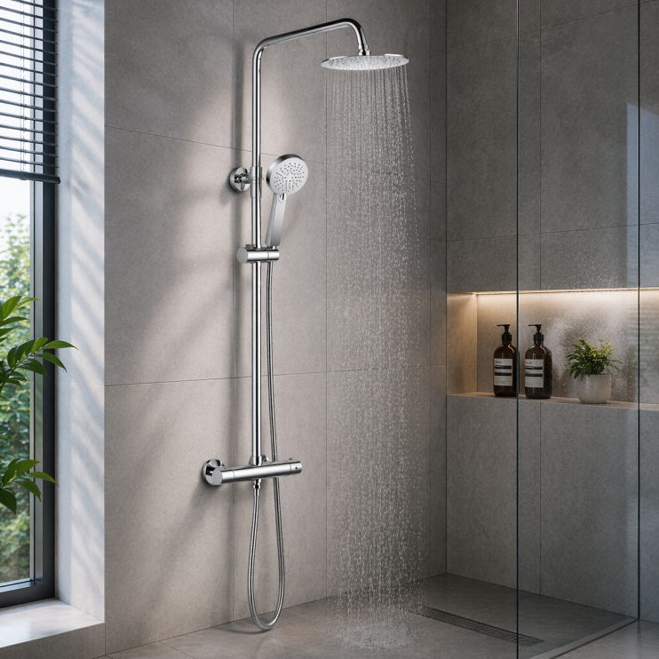 Aurora Round Thermostatic Bar Mixer w/Riser Kit - Chrome