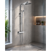 Cosmic Square Thermostatic Bar Mixer w/Riser Kit - Chrome