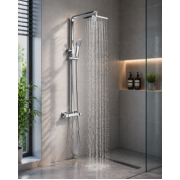 Square Thermostatic Bar Mixer w/Riser Kit - Chrome